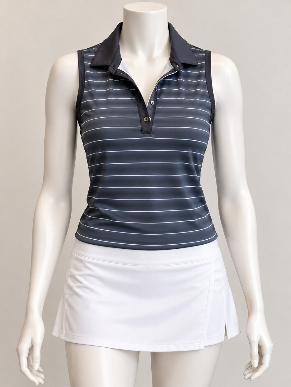 Sleeveless Striped Polo Tank Top - Dark Gray